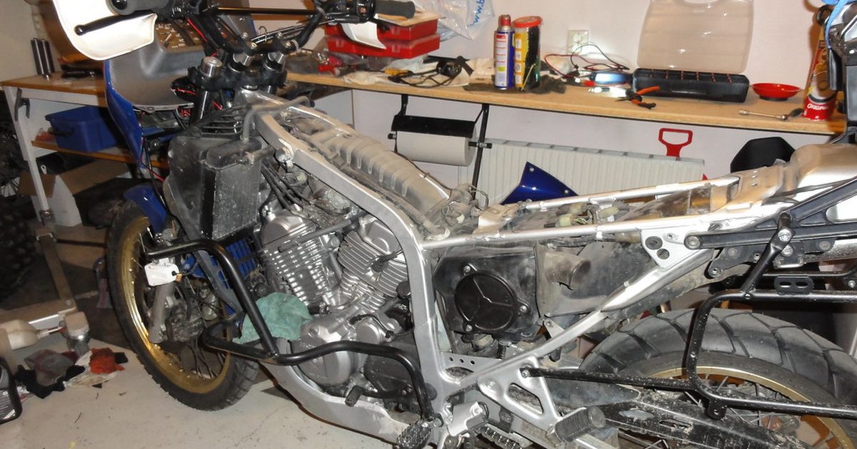 Looking over the coolant system on the Transalp